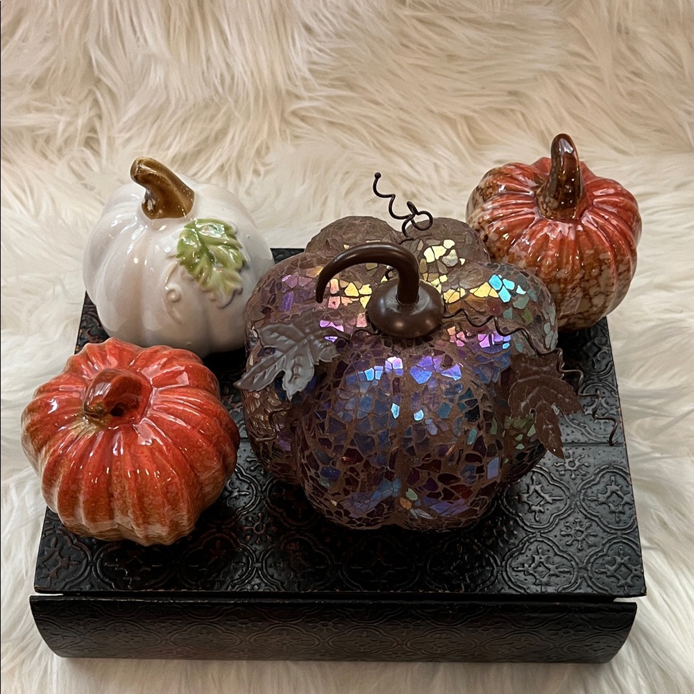 Mosaic and Ceramic Pumpkin Decor Set